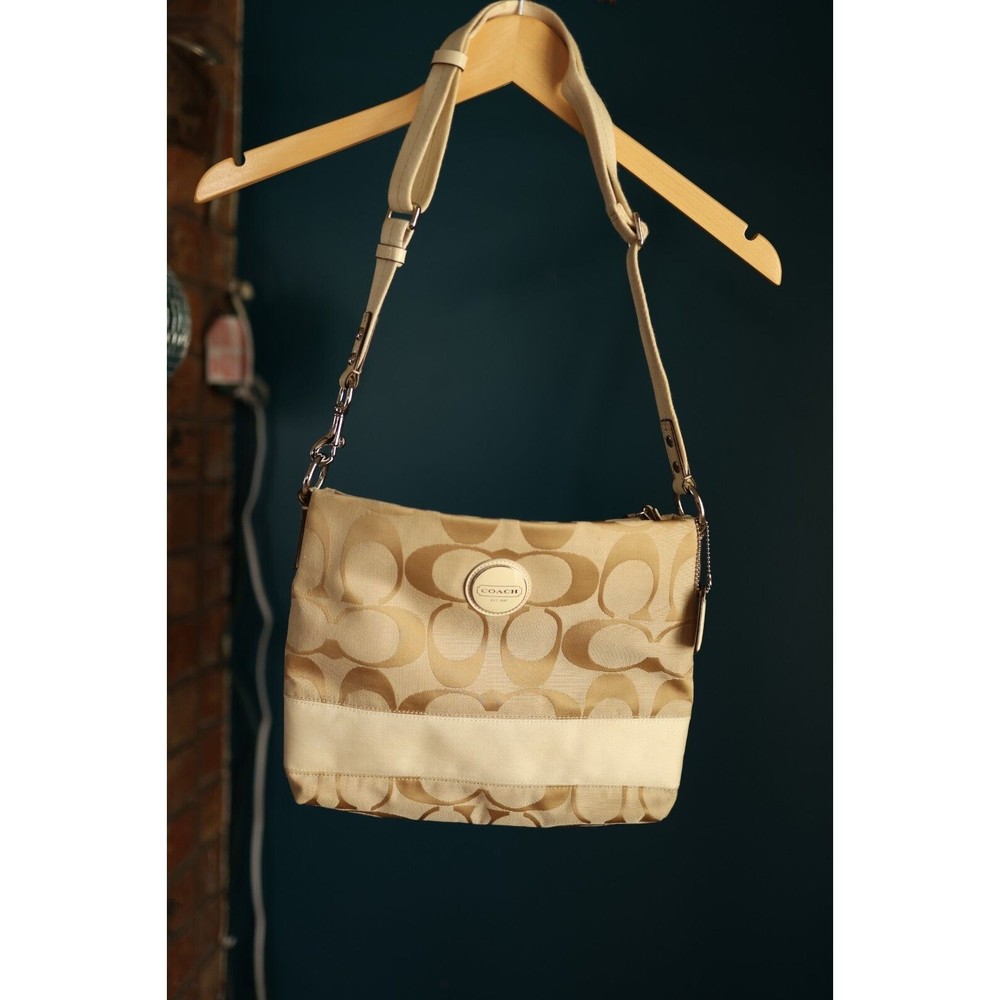 Coach Signature F17435 Striped Crossbody Shoulder Handbag Purse